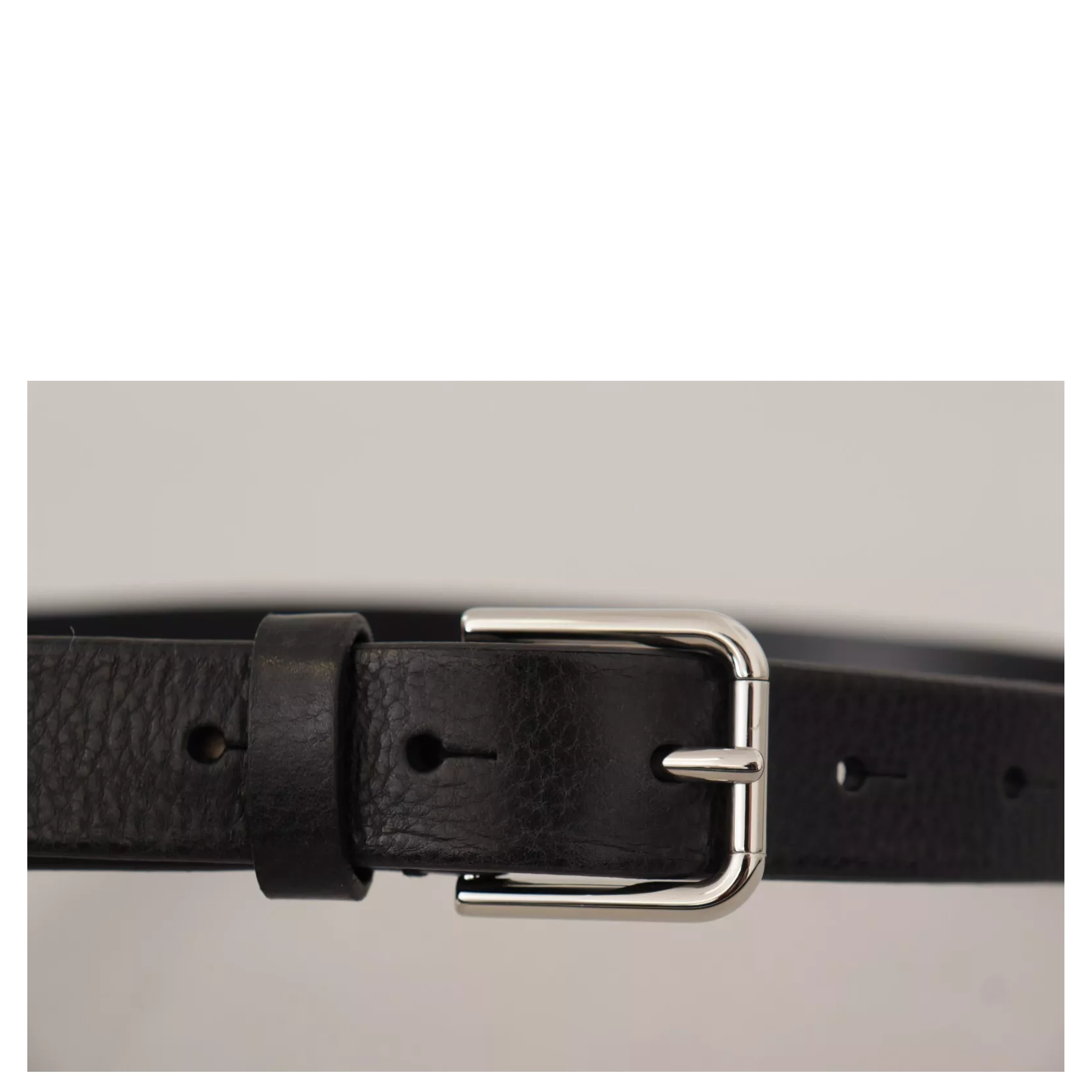 Calf Leather Silver Tone Black Metal Buckle Belt