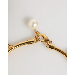 Gold Brass Faux Pearl Crystal Statement Luxury Jewelry Necklace