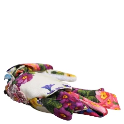 White Multicolor Floral Silk Bow Crystal Embellished Headband