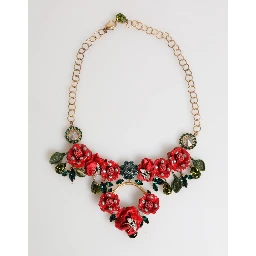 Red Rose Floral Crystal Embellished Statement Jewelry Necklace