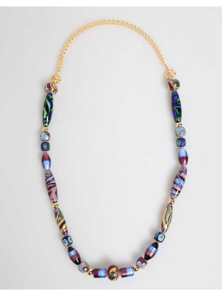 Multicolor Murano Glass Beads Gold Brass Chain Jewelry Necklace