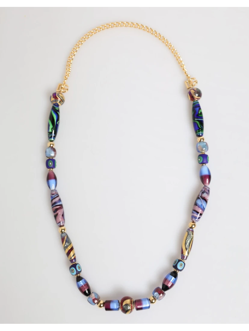 Multicolor Murano Glass Beads Gold Brass Chain Jewelry Necklace