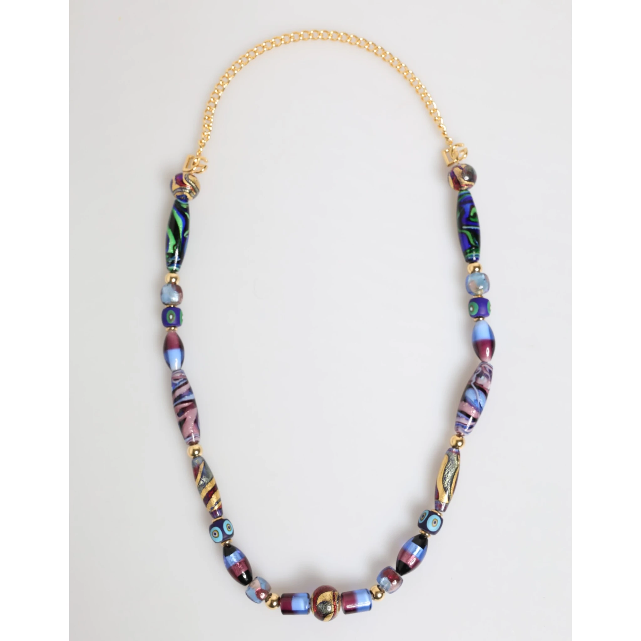 Multicolor Murano Glass Beads Gold Brass Chain Jewelry Necklace