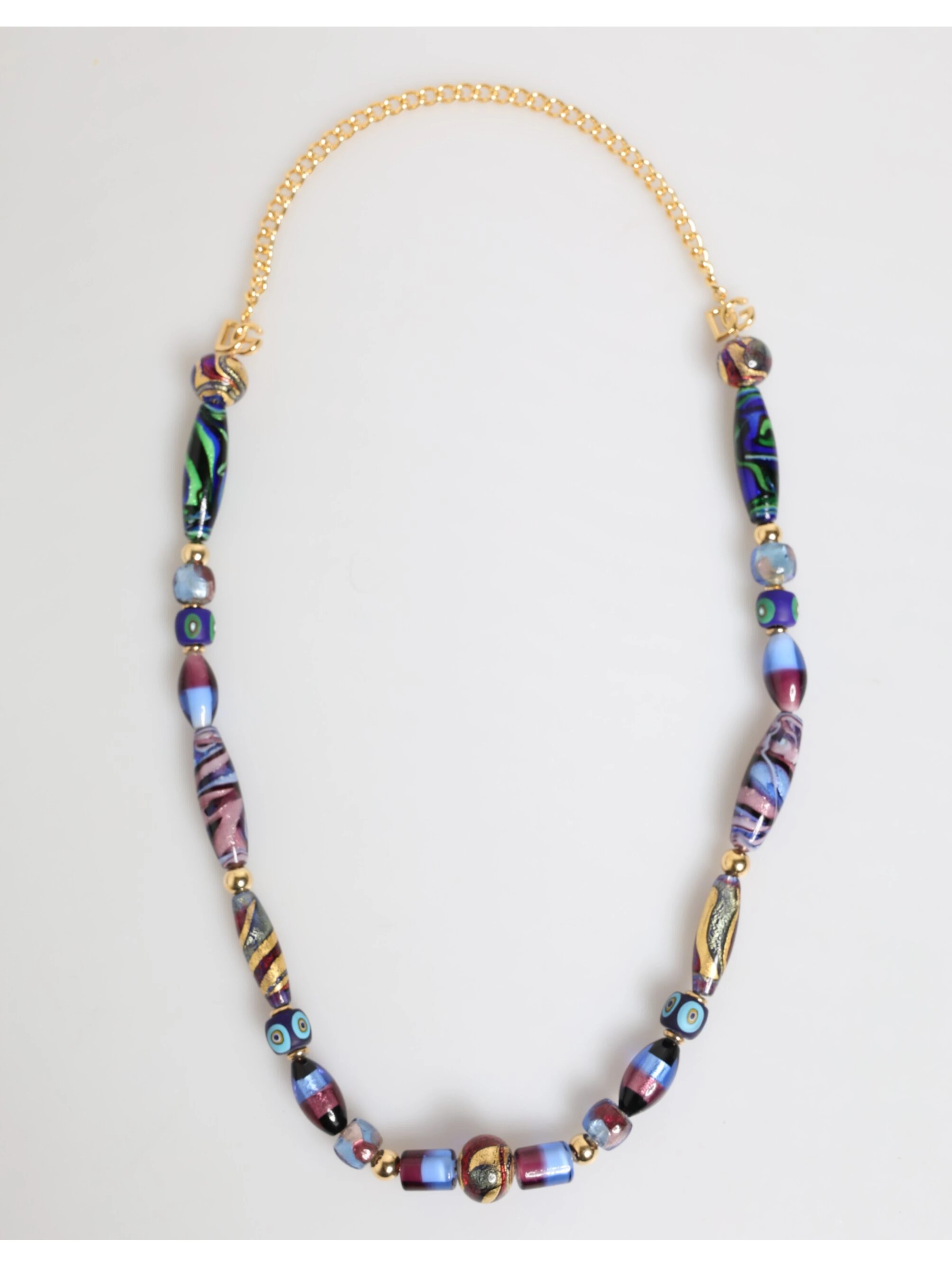 Multicolor Murano Glass Beads Gold Brass Chain Jewelry Necklace