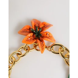 Multicolor Gold Brass Tiger Lily Floral Chai Necklace