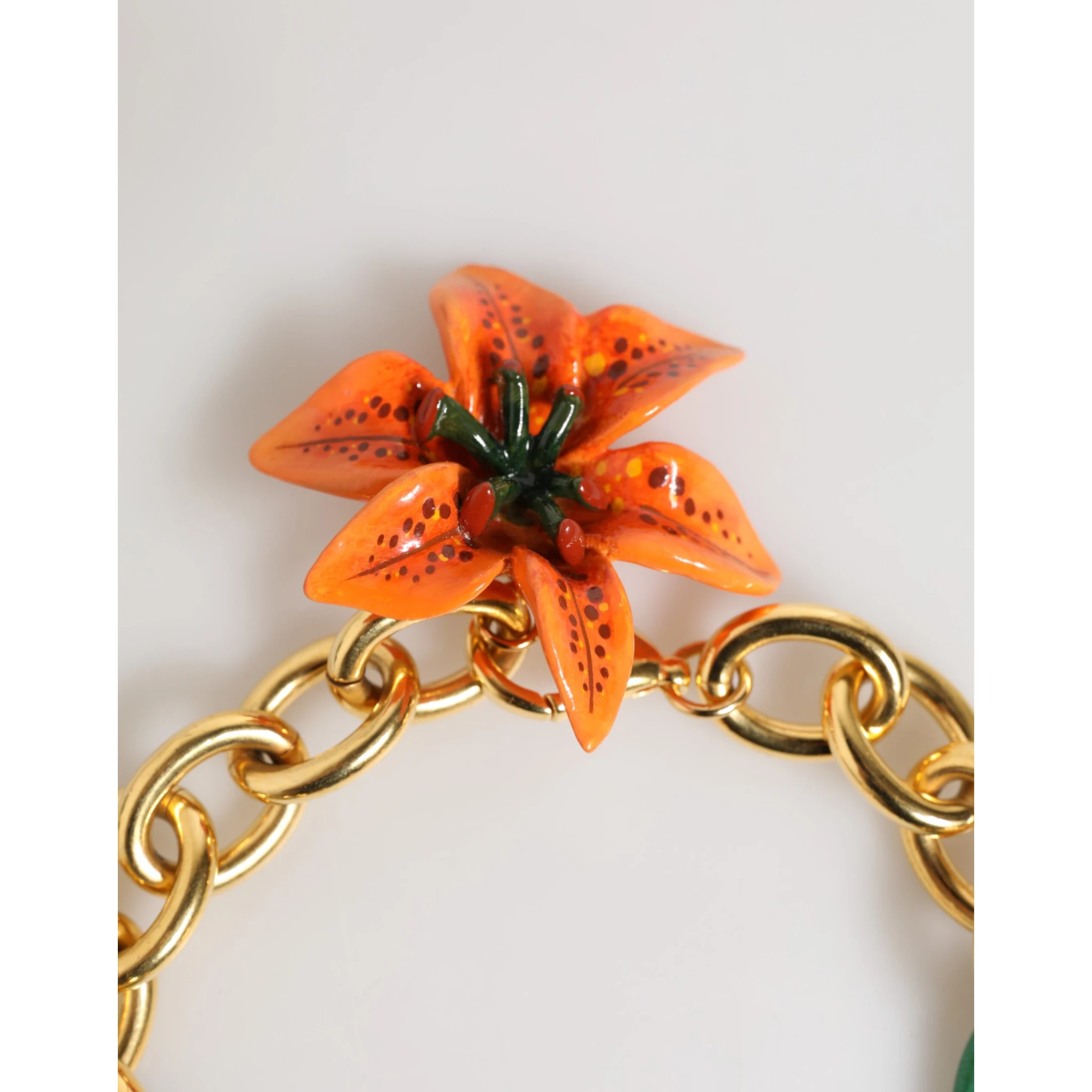 Multicolor Gold Brass Tiger Lily Floral Chai Necklace