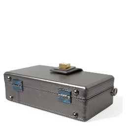 Steel Gray Leather Box Shape Shoulder Gold DG Logo Plaque Bag