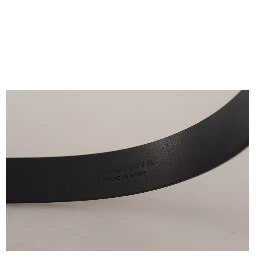 Calf Leather Silver Tone Black Metal Buckle Belt