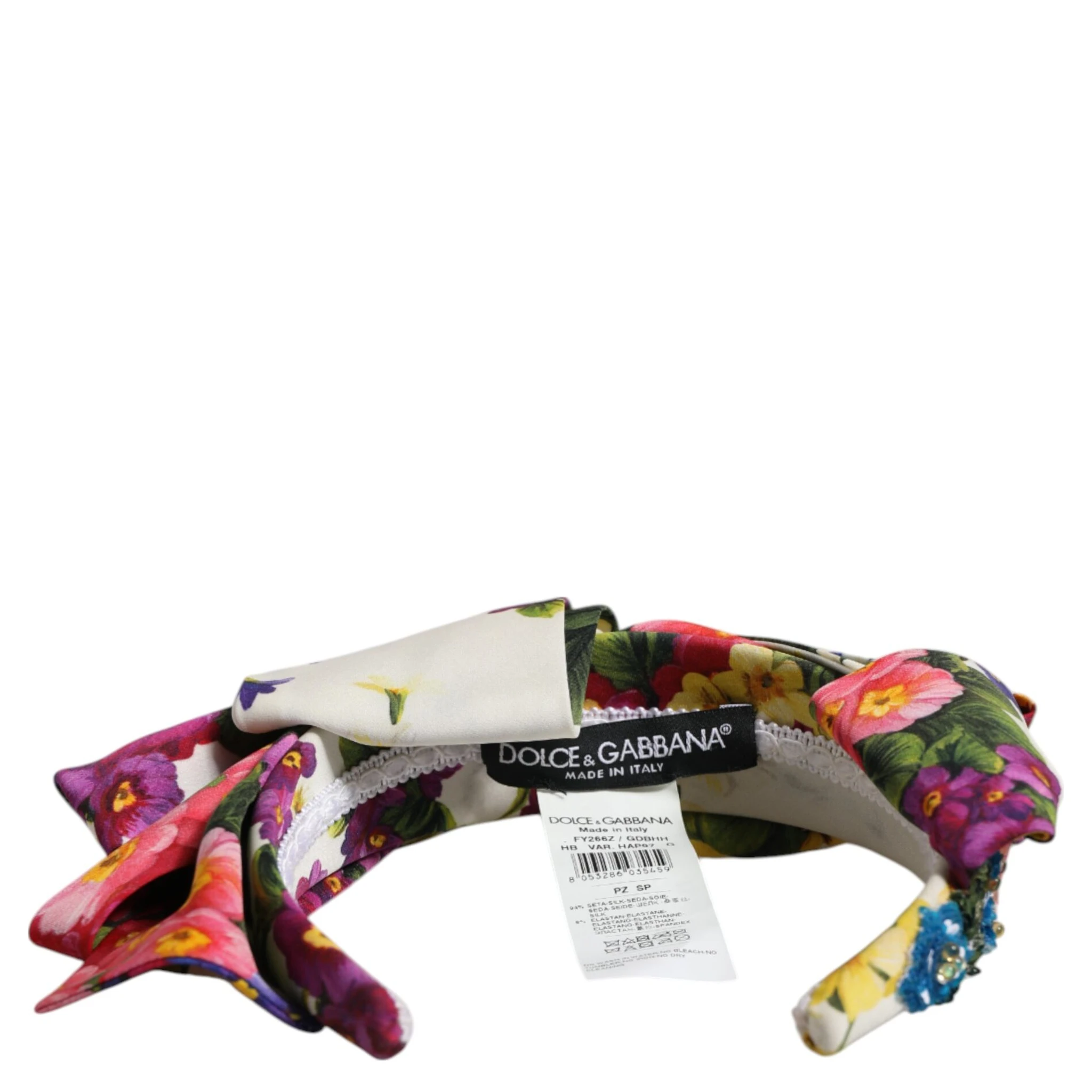 White Multicolor Floral Silk Bow Crystal Embellished Headband