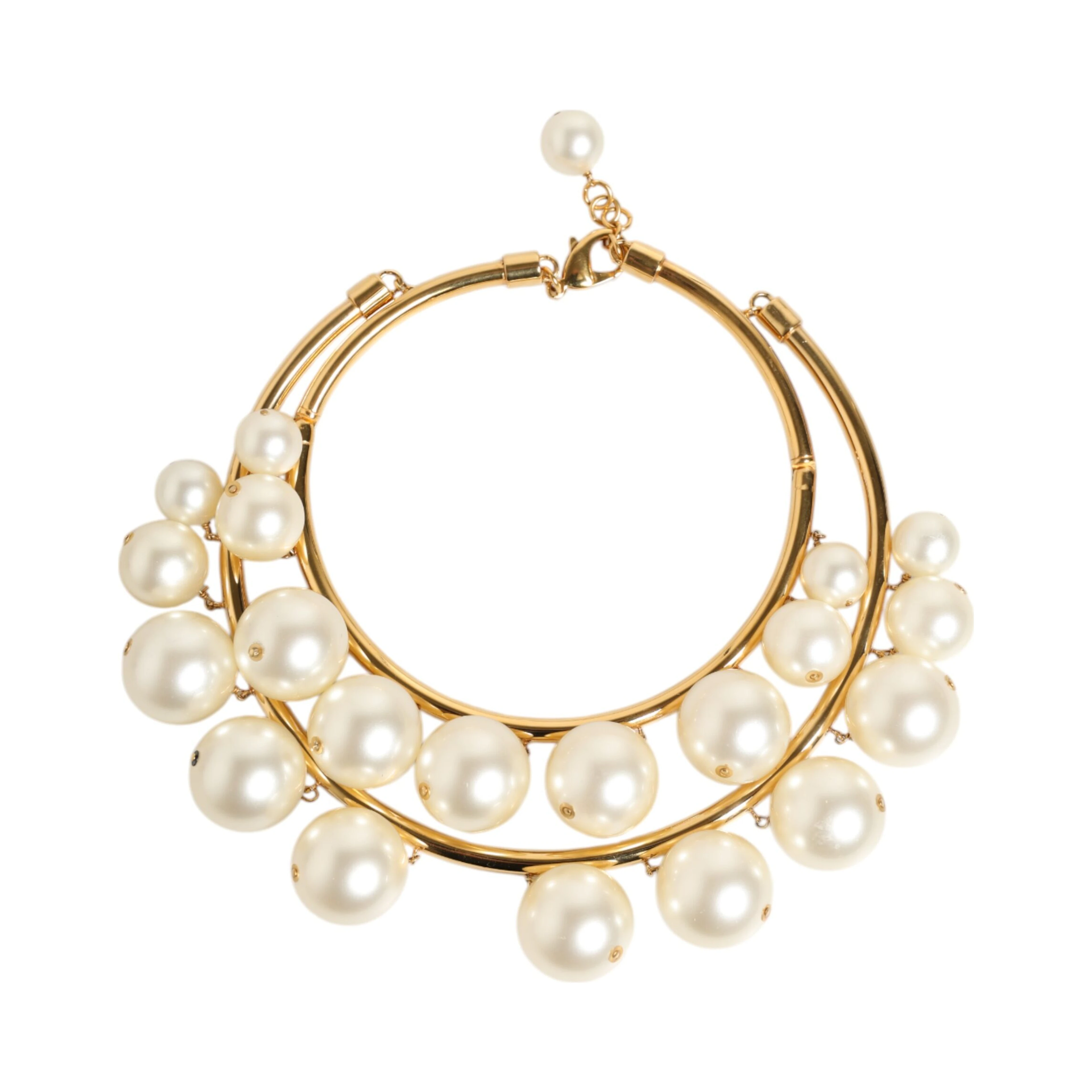 Gold Brass Faux Pearl Crystal Statement Luxury Jewelry Necklace