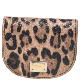 Brown Leopard Print Calf Leather Small Coin Purse Wallet