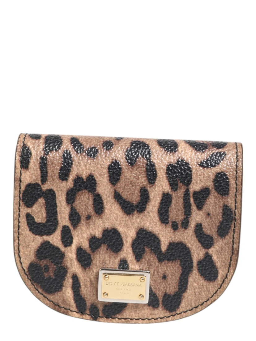Brown Leopard Print Calf Leather Small Coin Purse Wallet