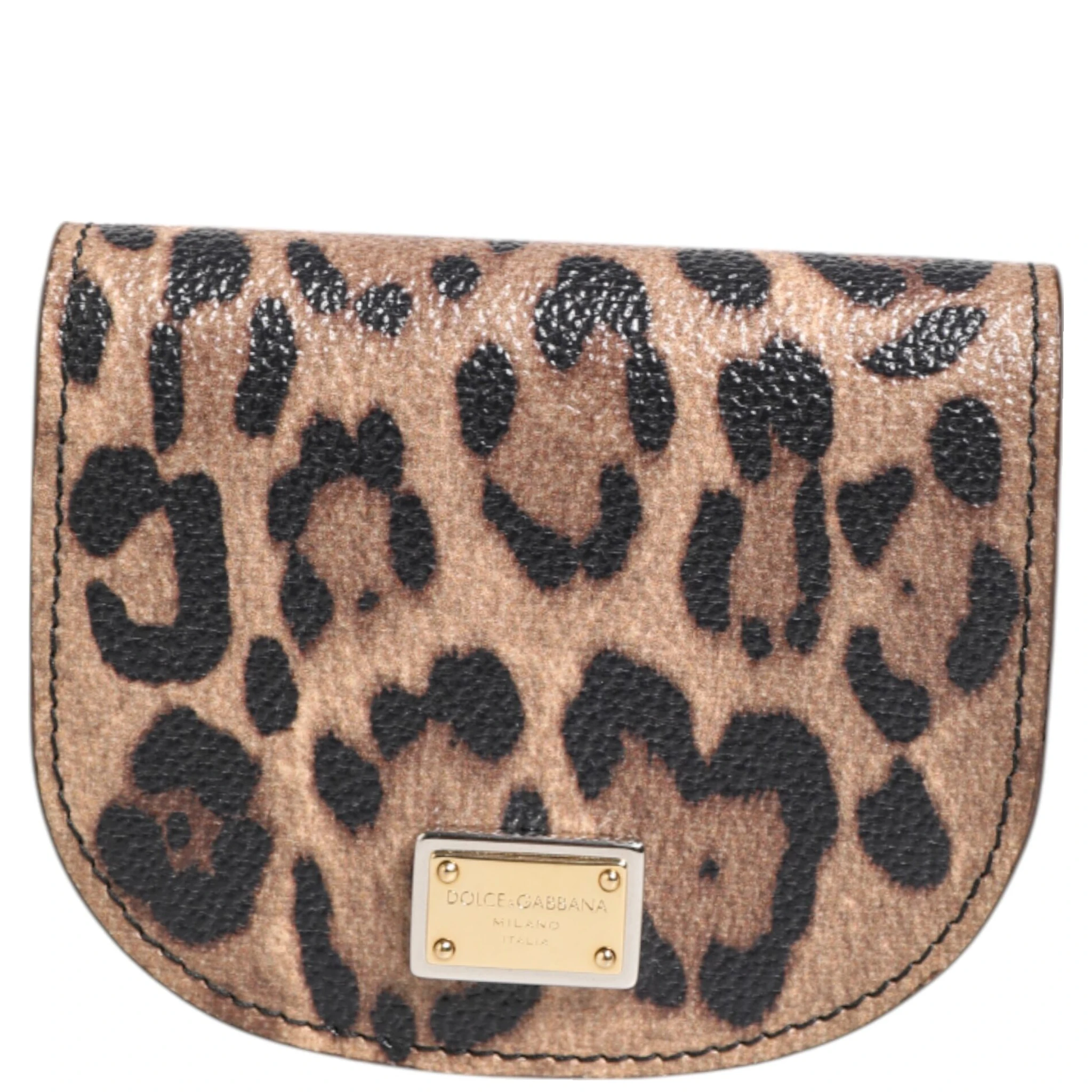 Brown Leopard Print Calf Leather Small Coin Purse Wallet