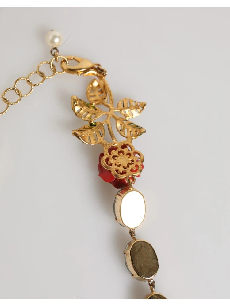 Red Rose Green Crystal Gold-Tone Chain Necklace alternative