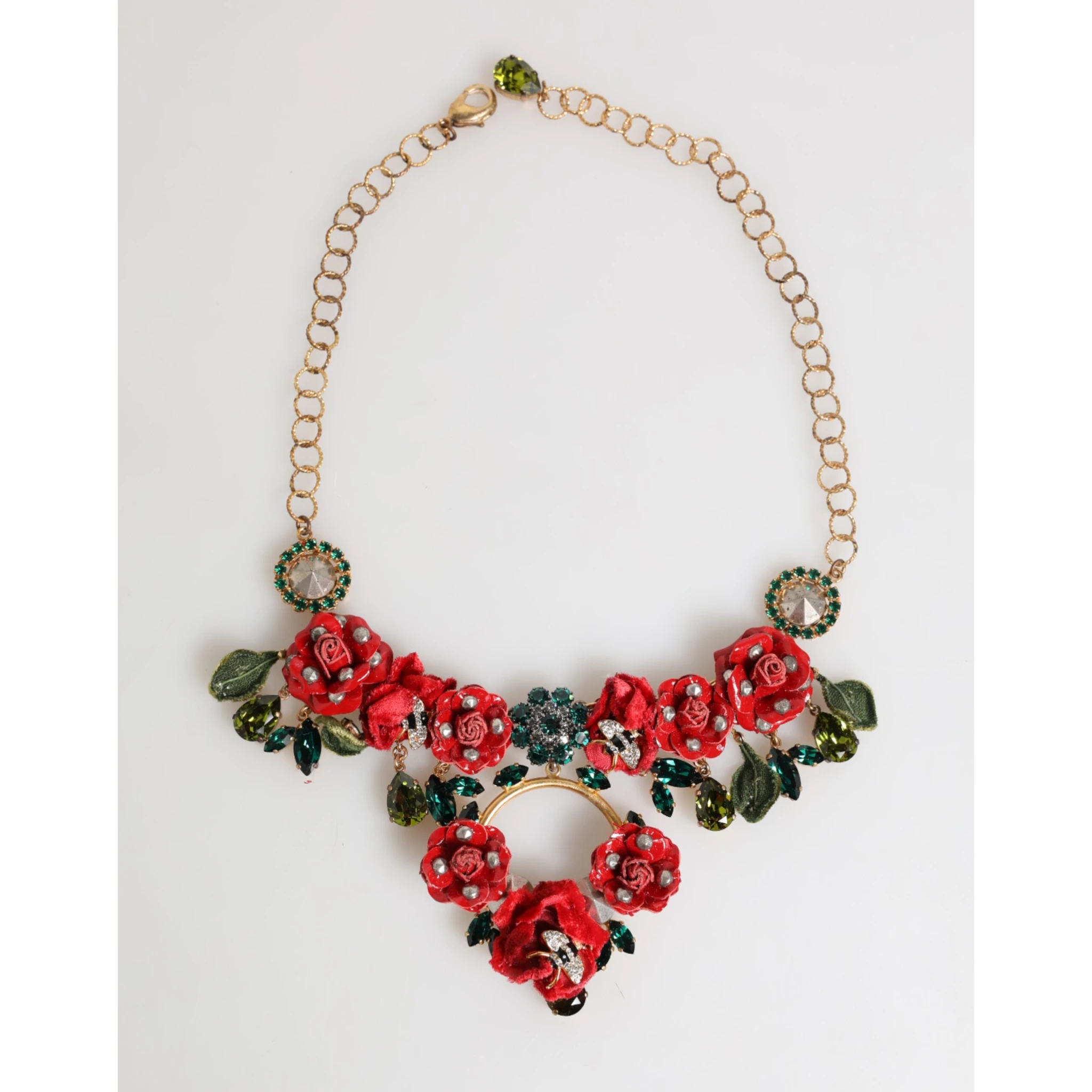 Red Rose Floral Crystal Embellished Statement Jewelry Necklace