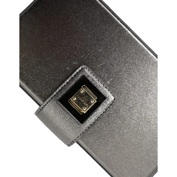 Steel Gray Leather Box Shape Shoulder Gold DG Logo Plaque Bag