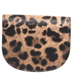 Brown Leopard Print Calf Leather Small Coin Purse Wallet