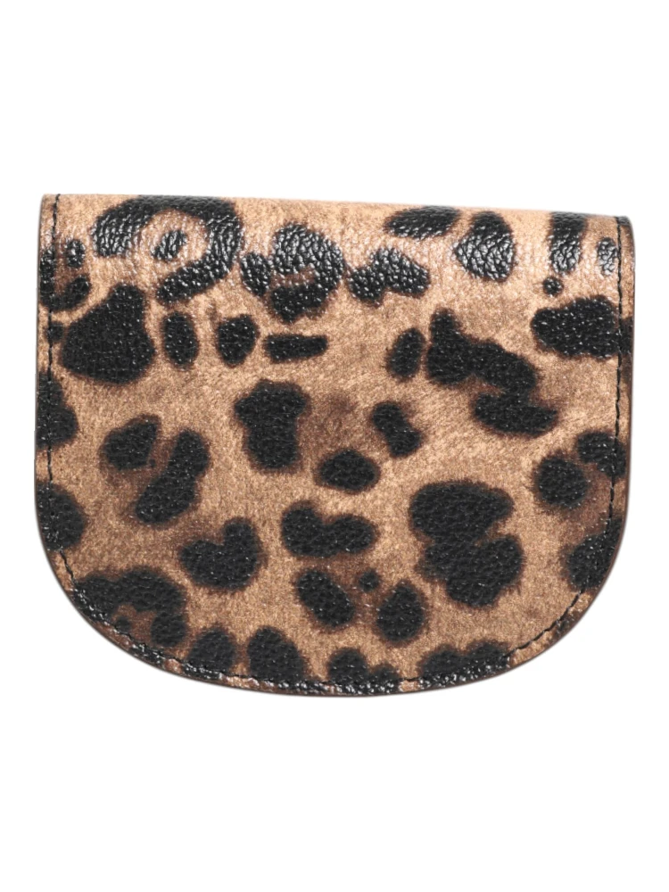 Brown Leopard Print Calf Leather Small Coin Purse Wallet alternative