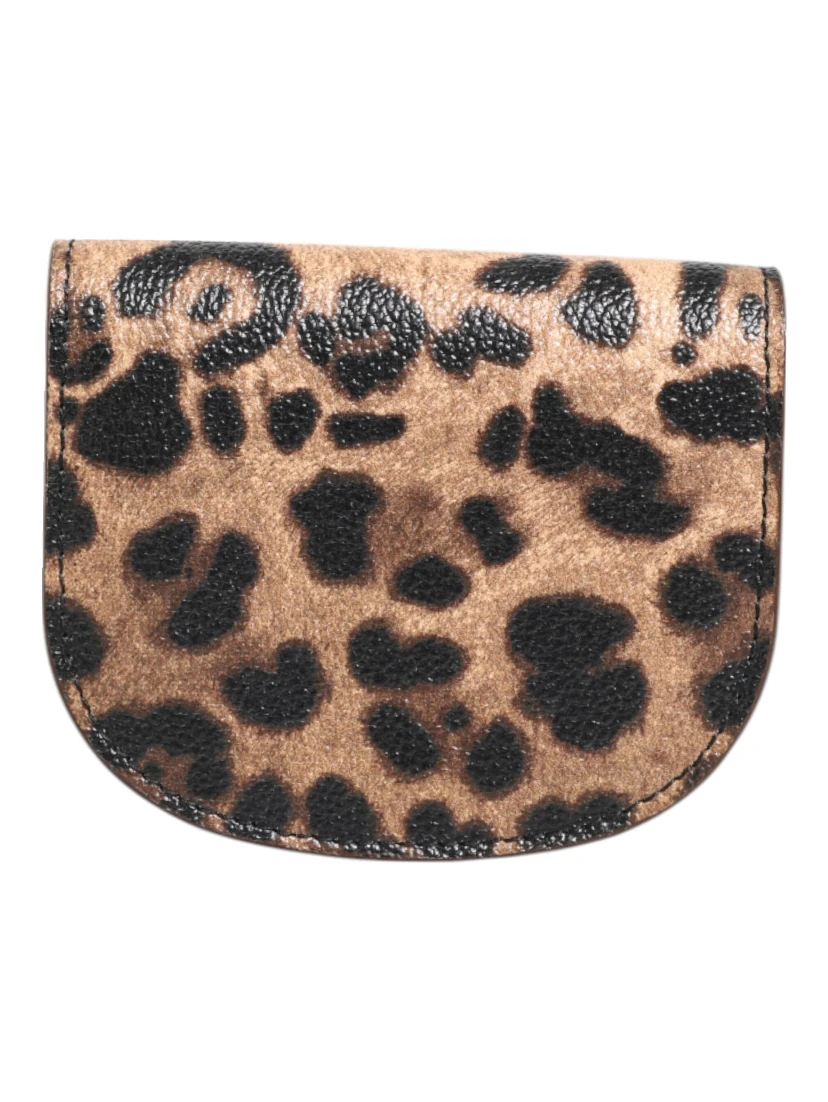 Brown Leopard Print Calf Leather Small Coin Purse Wallet