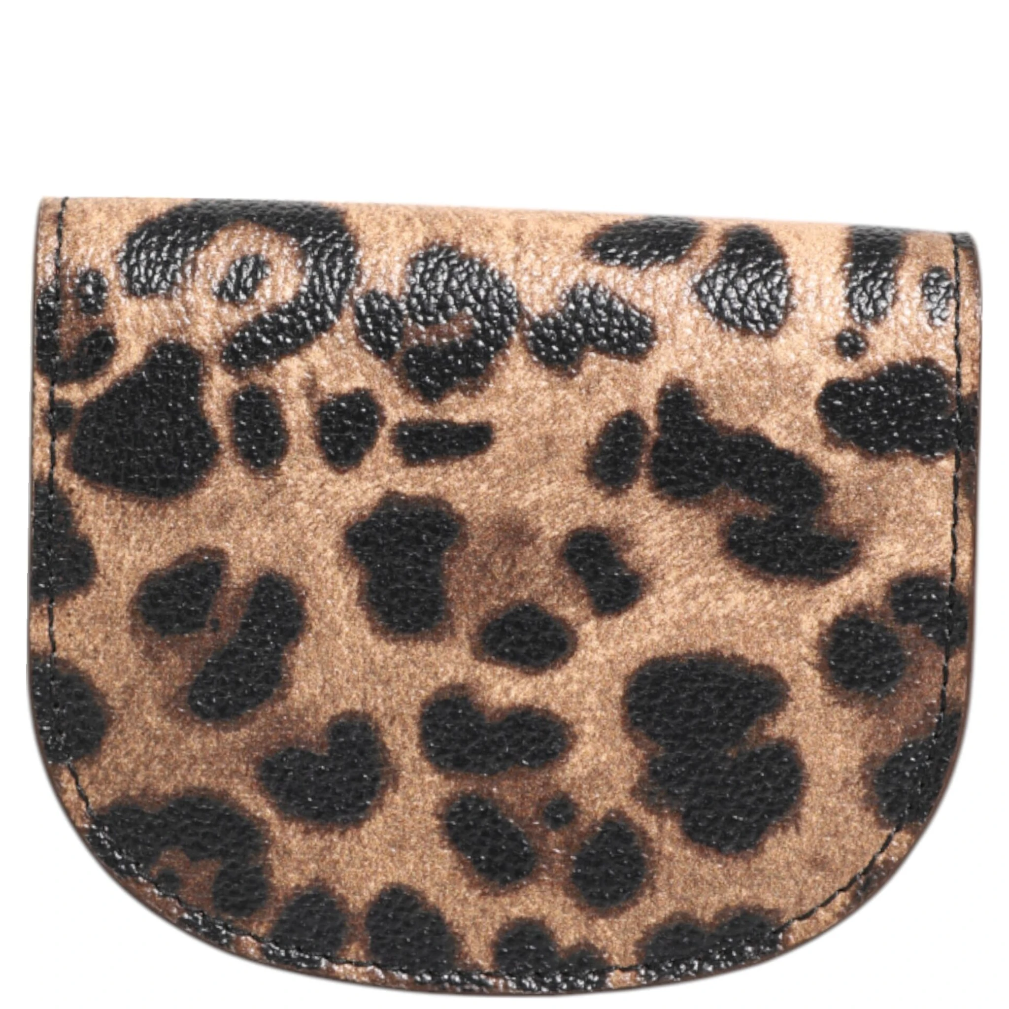 Brown Leopard Print Calf Leather Small Coin Purse Wallet