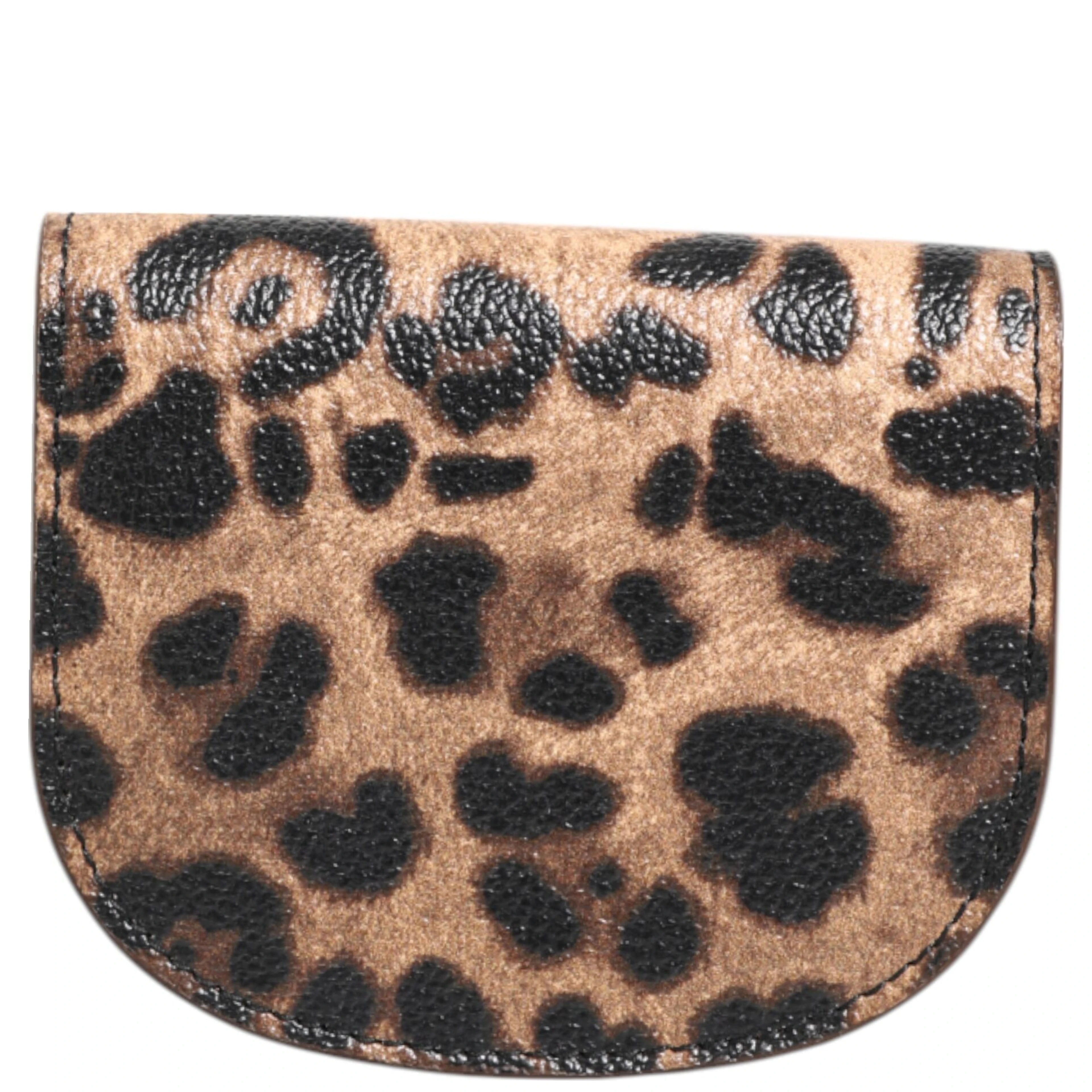 Brown Leopard Print Calf Leather Small Coin Purse Wallet