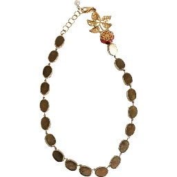 Red Rose Green Crystal Gold-Tone Chain Necklace