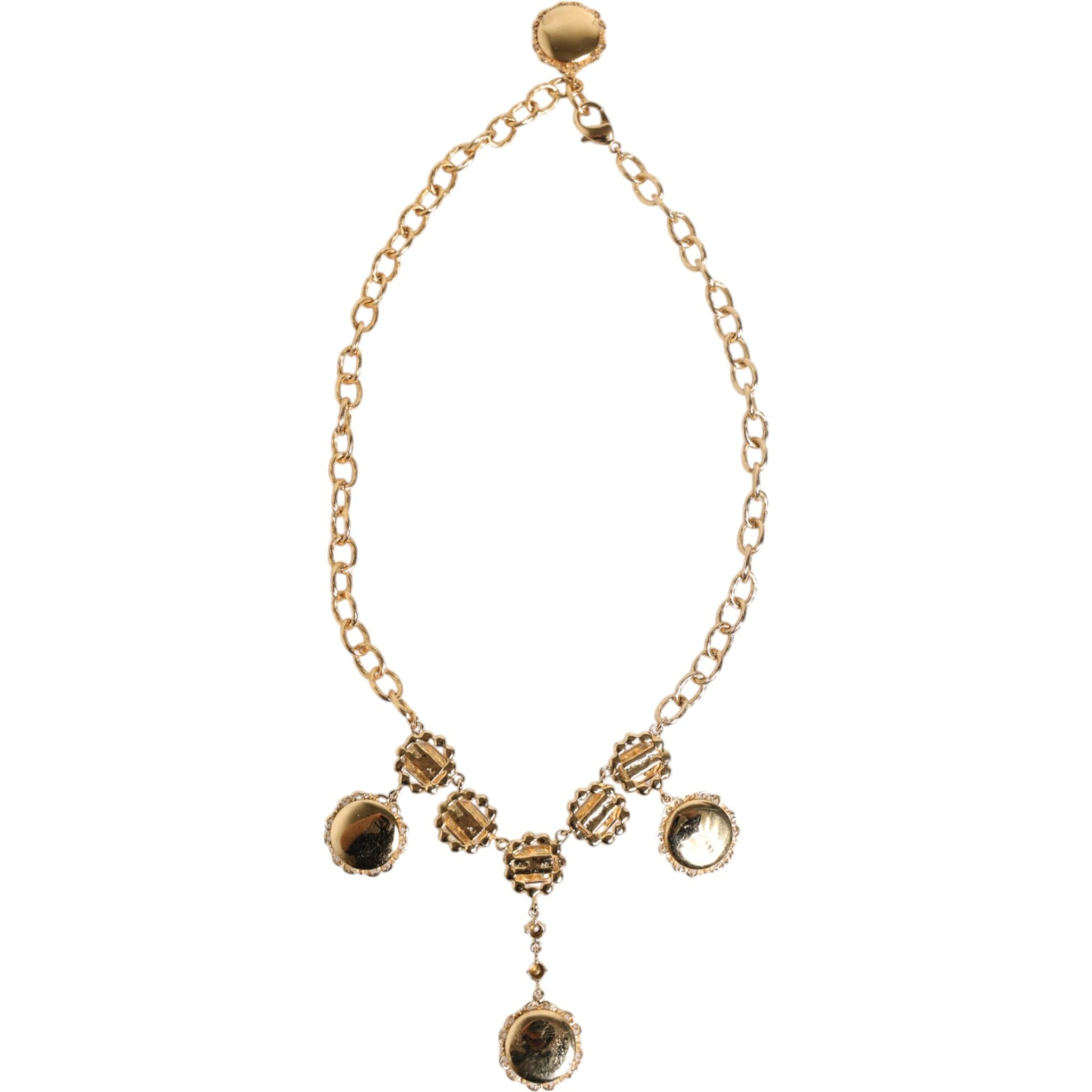 Gold Crystal Clock Face Pendant Statement Jewelry Necklace