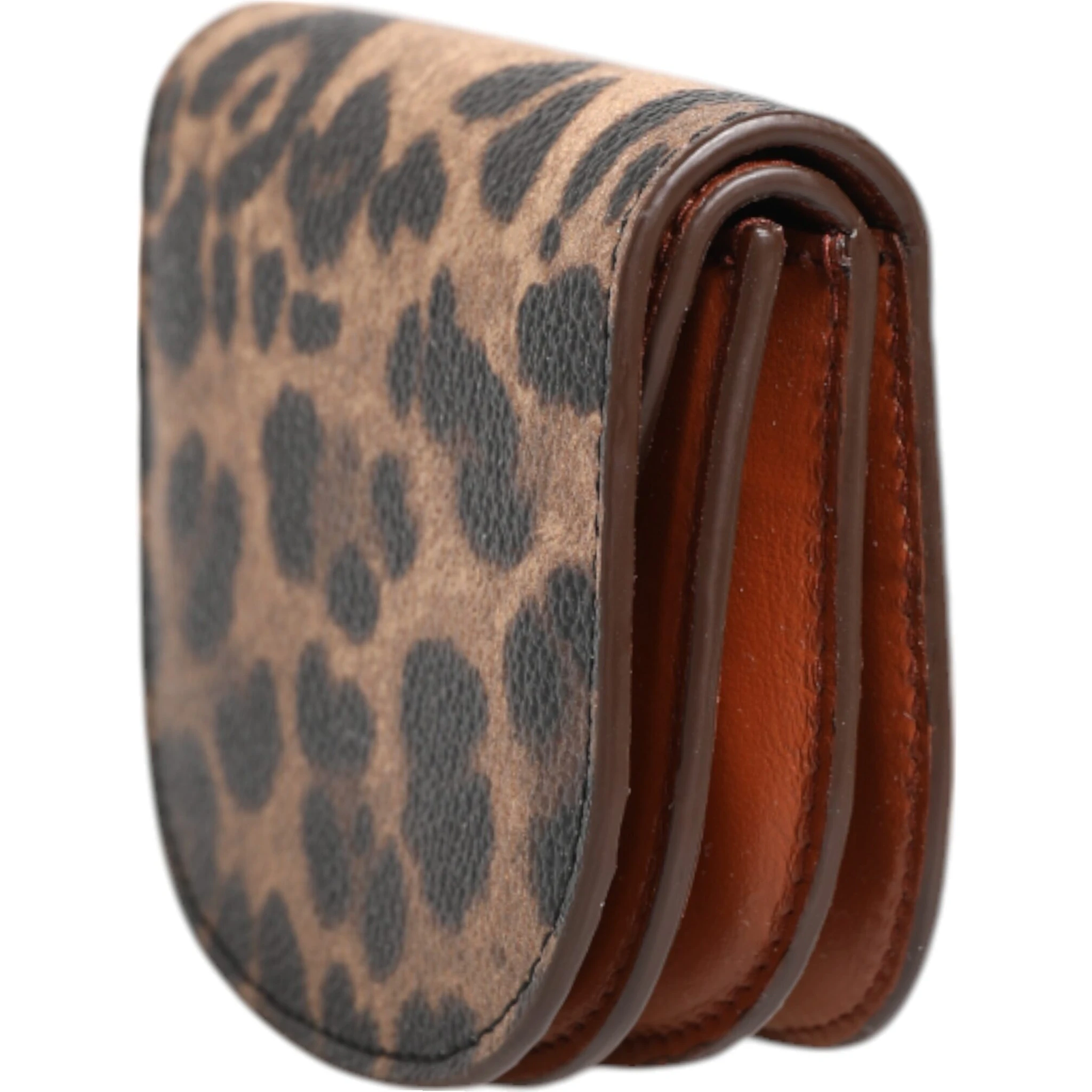 Brown Leopard Print Calf Leather Small Coin Purse Wallet