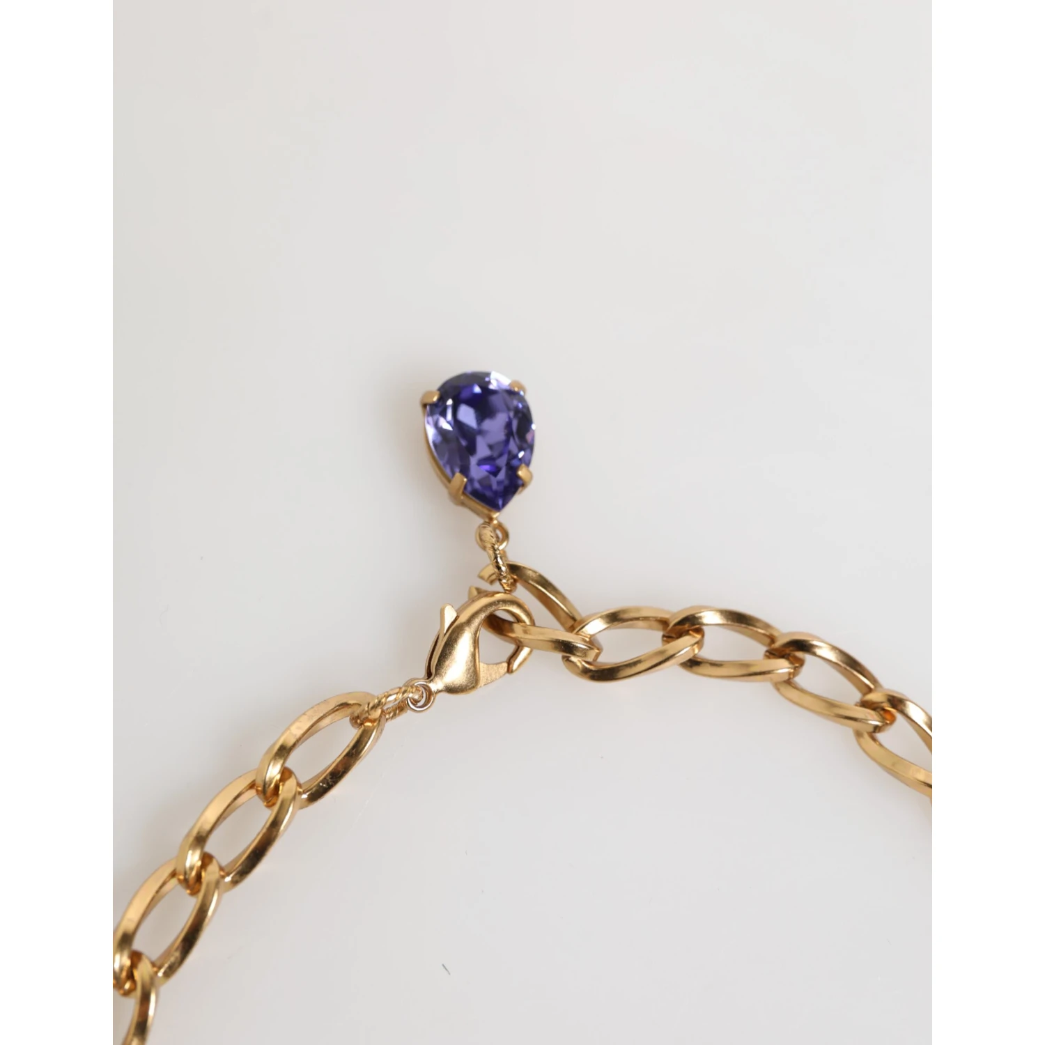 Gold Brass Crystal Pearl Purple Floral Pendant Jewelry Necklace