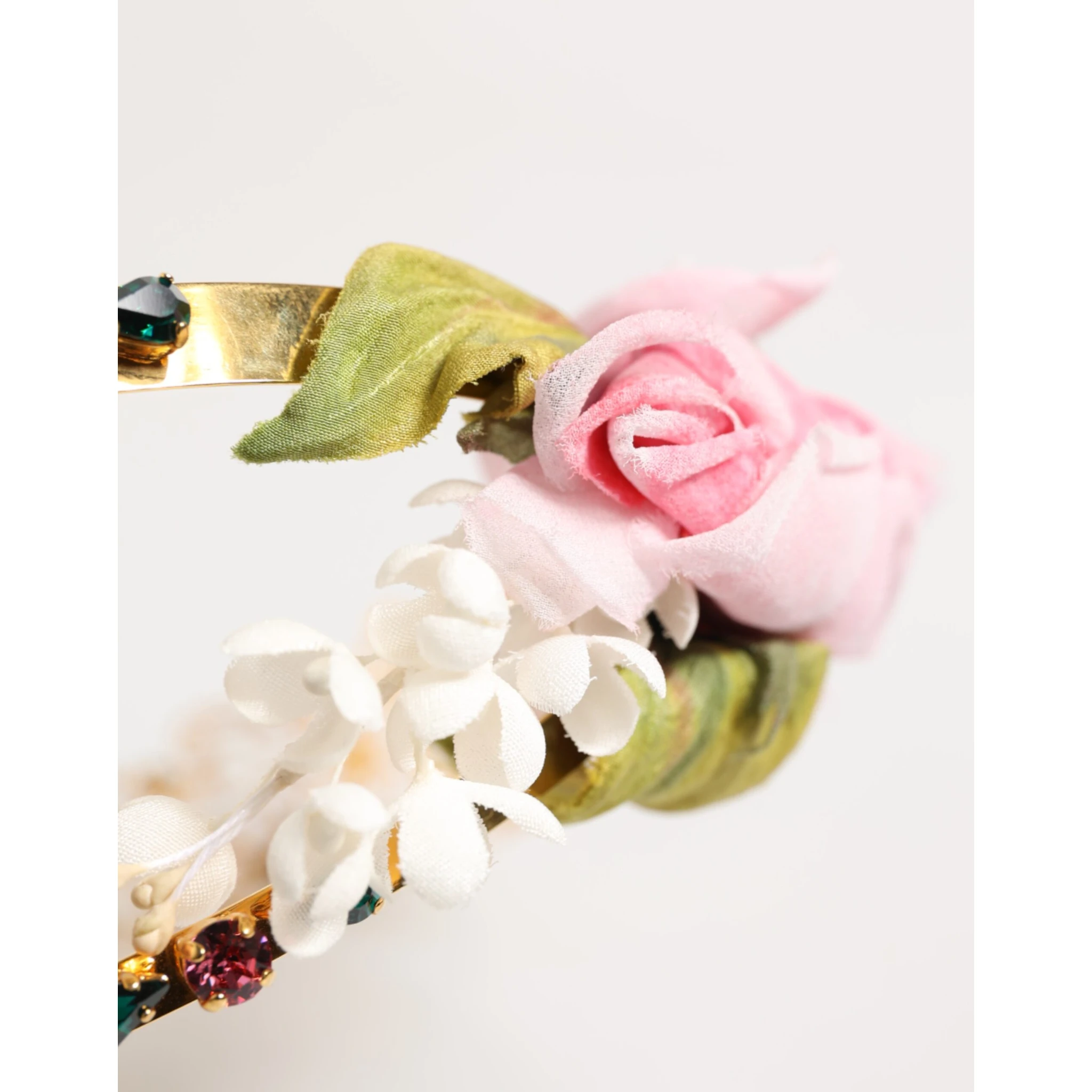 Gold Floral Tiara Pink Roses Crystal Crown Headband