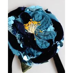 Blue Floral Appliqué Velvet Choker Crystal Beads Necklace