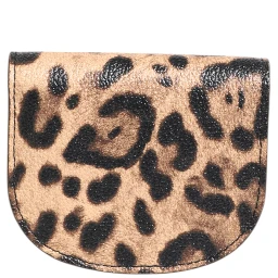 Brown Leopard Print Calf Leather Small Coin Purse Wallet