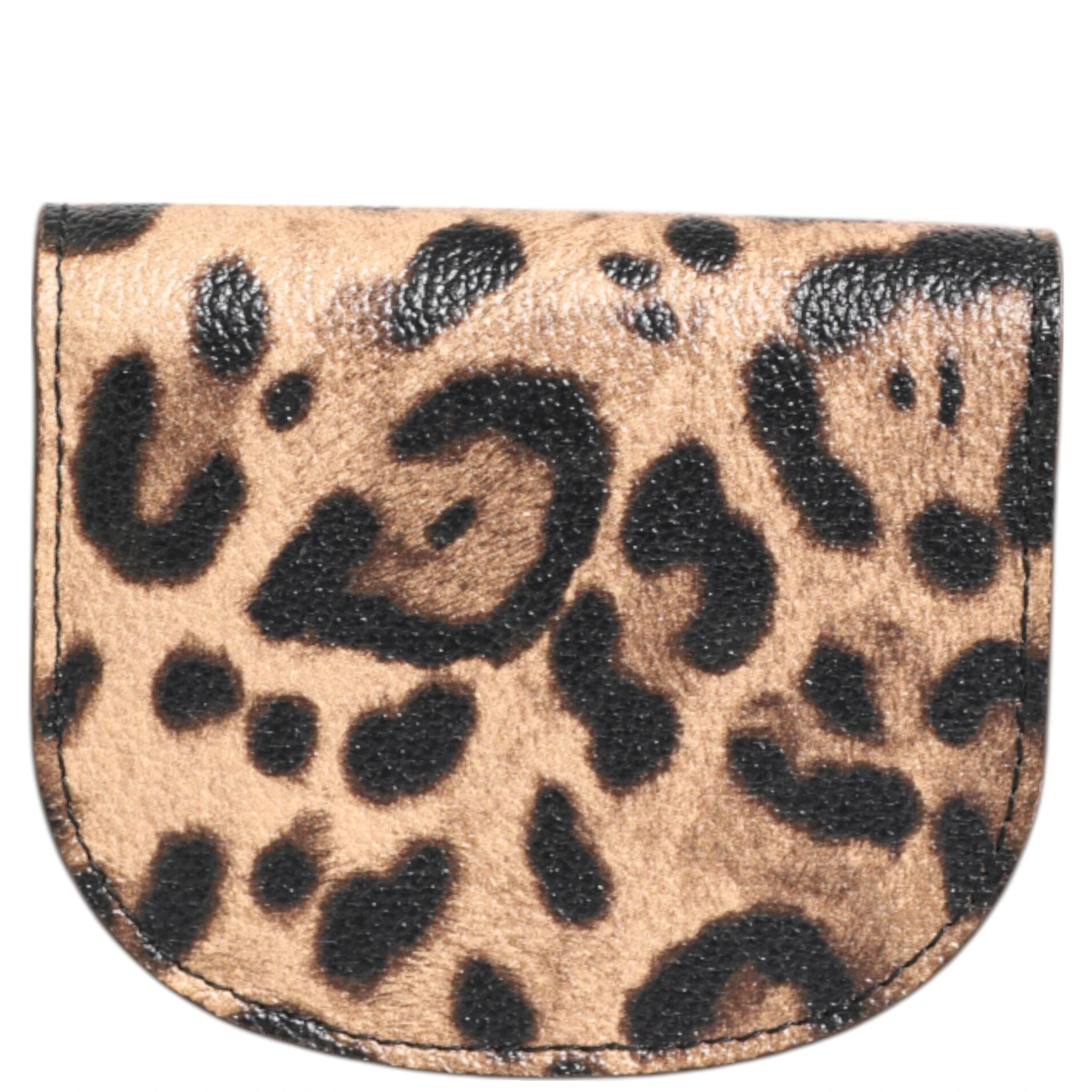 Brown Leopard Print Calf Leather Small Coin Purse Wallet