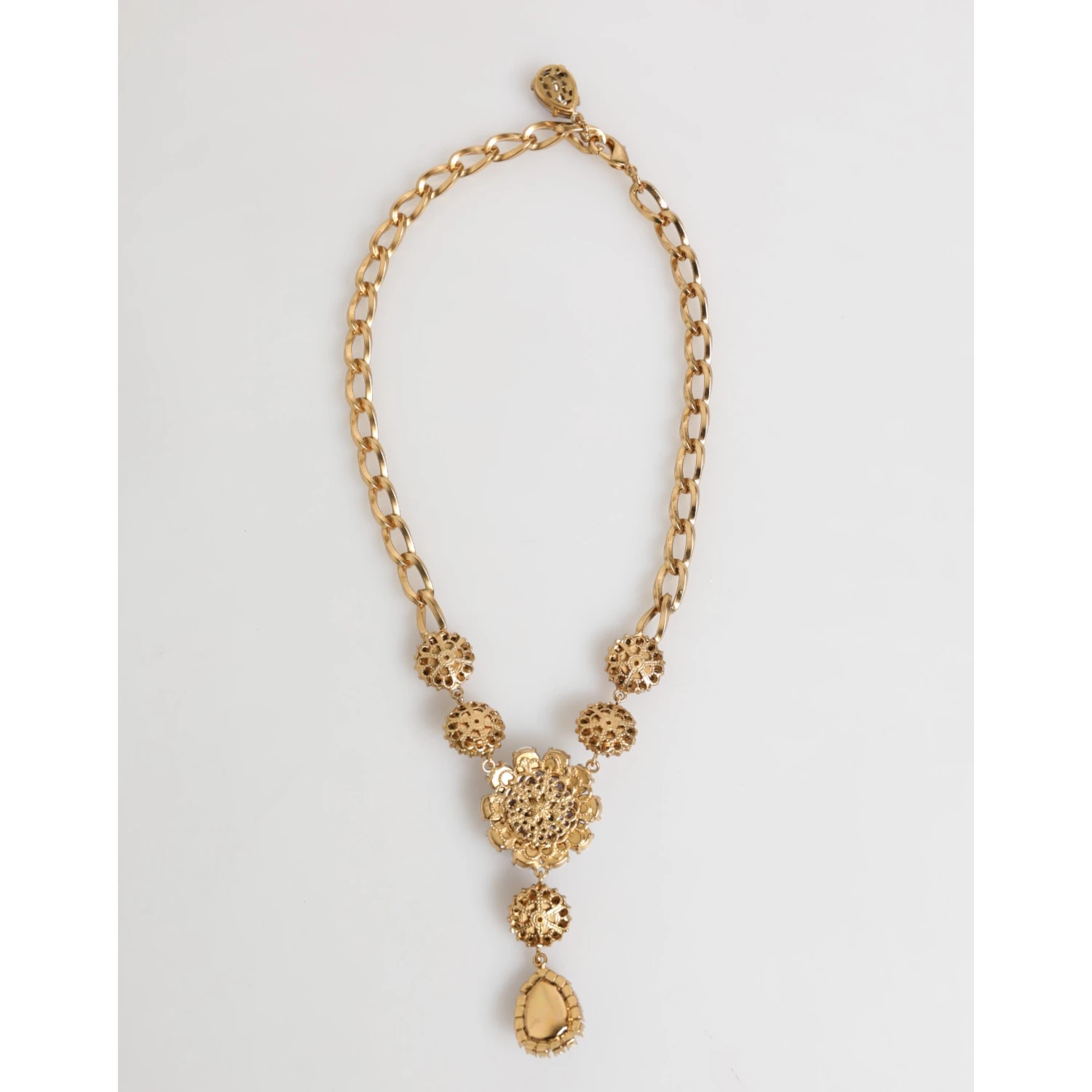 Gold Brass Crystal Pearl Purple Floral Pendant Jewelry Necklace