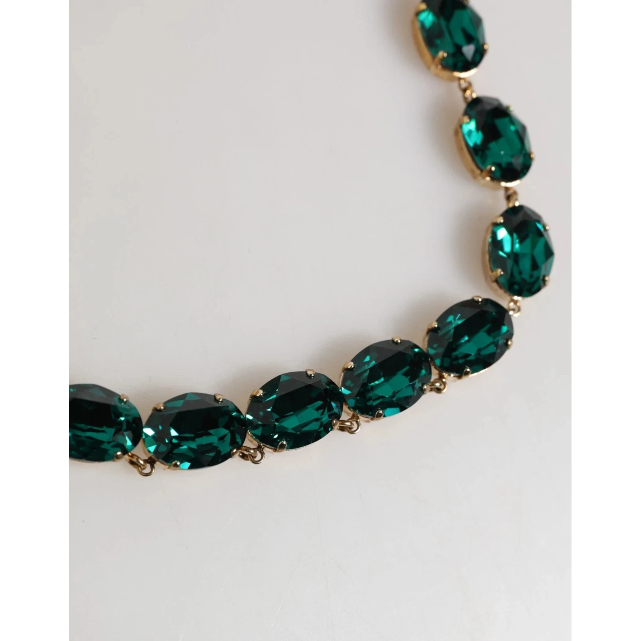 Red Rose Green Crystal Gold-Tone Chain Necklace