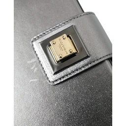 Steel Gray Leather Box Shape Shoulder Gold DG Logo Plaque Bag