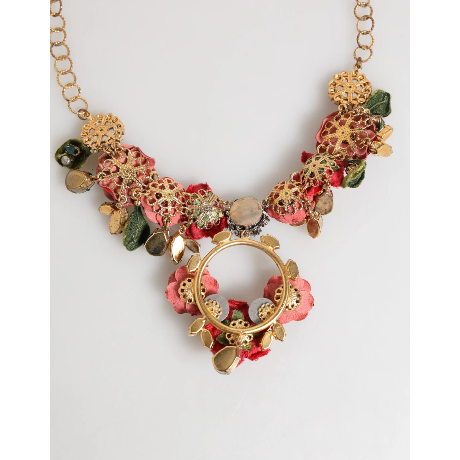 Red Rose Floral Crystal Embellished Statement Jewelry Necklace