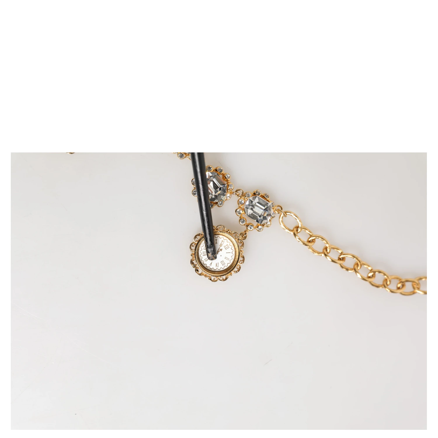 Gold Crystal Clock Face Pendant Statement Jewelry Necklace