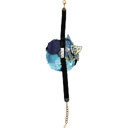 Blue Floral Appliqué Velvet Choker Crystal Beads Necklace
