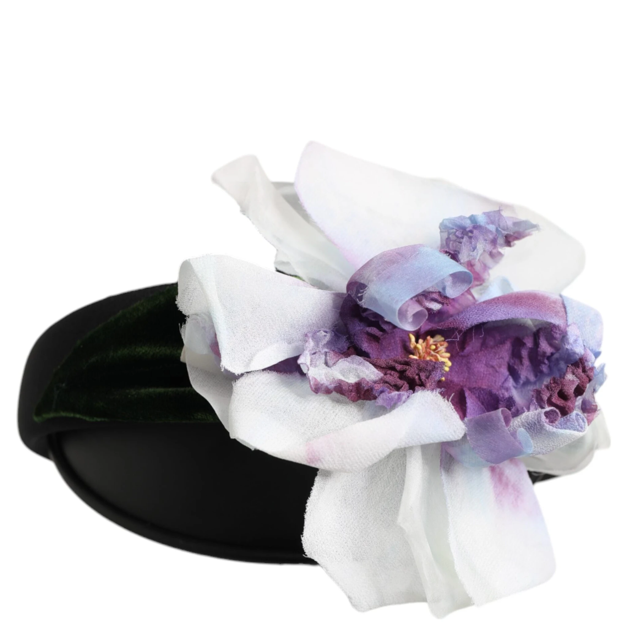 Black Green Silk Purple White Floral Appliqué Accessory Headband