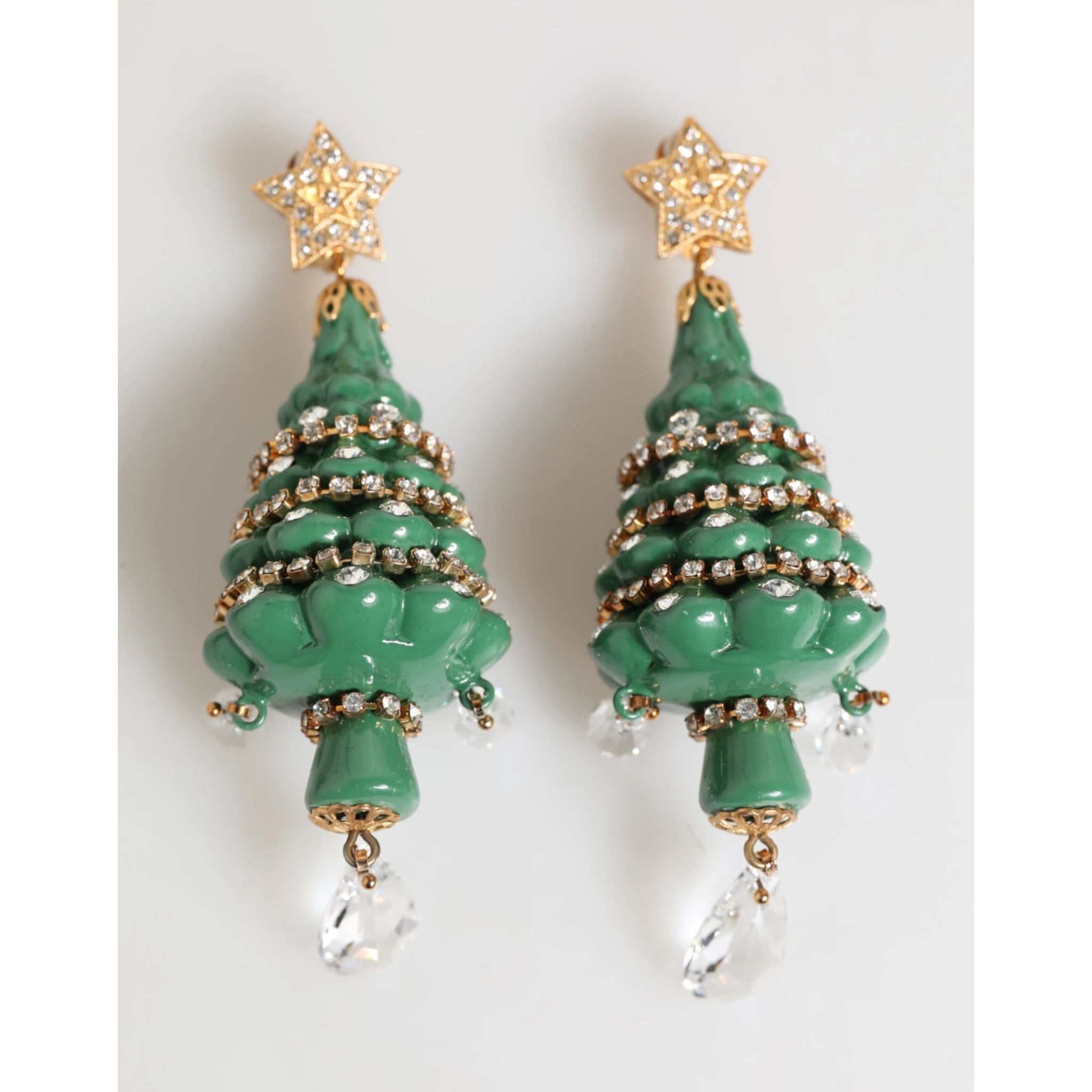 Gold Brass Multicolour Christmas Tree Earrings