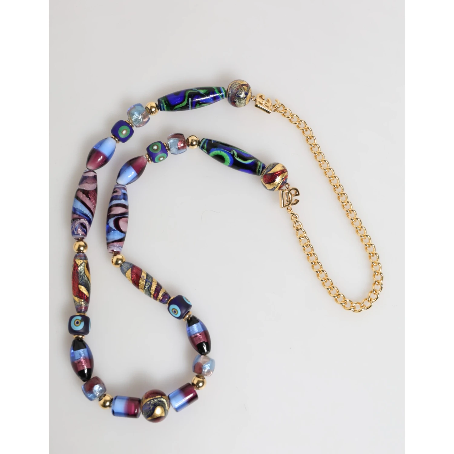 Multicolor Murano Glass Beads Gold Brass Chain Jewelry Necklace