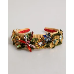 Multicolor Crystal Floral Gold Green Velvet Crown Headband