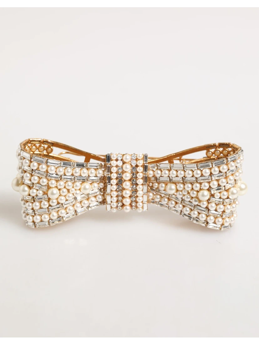 Gold Brass Glas Crystal Faux Pearl Embellished Brooch