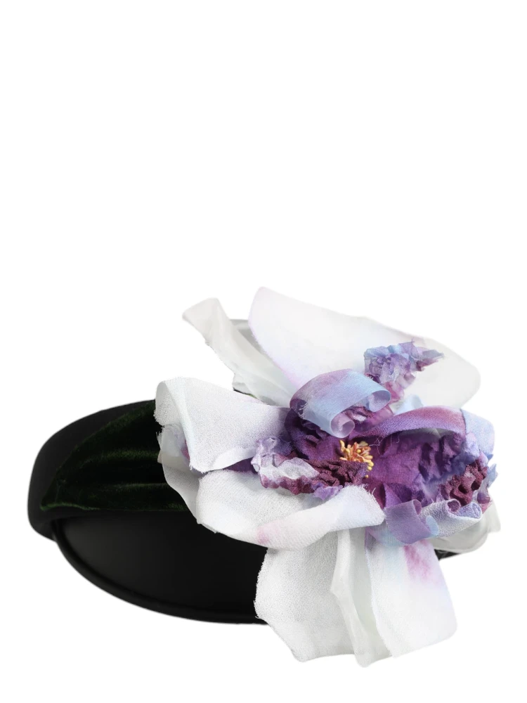 Black Green Silk Purple White Floral Appliqué Accessory Headband alternative