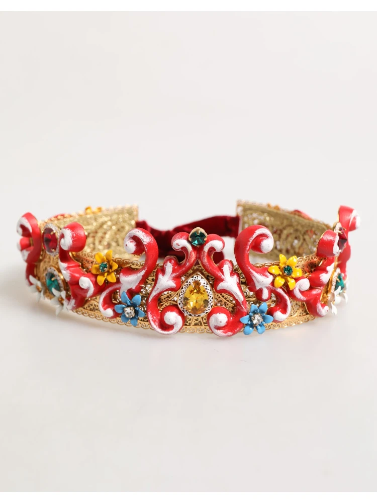 Red Carretto Multicolor Crystal Gold Tiara Crow Headband alternative
