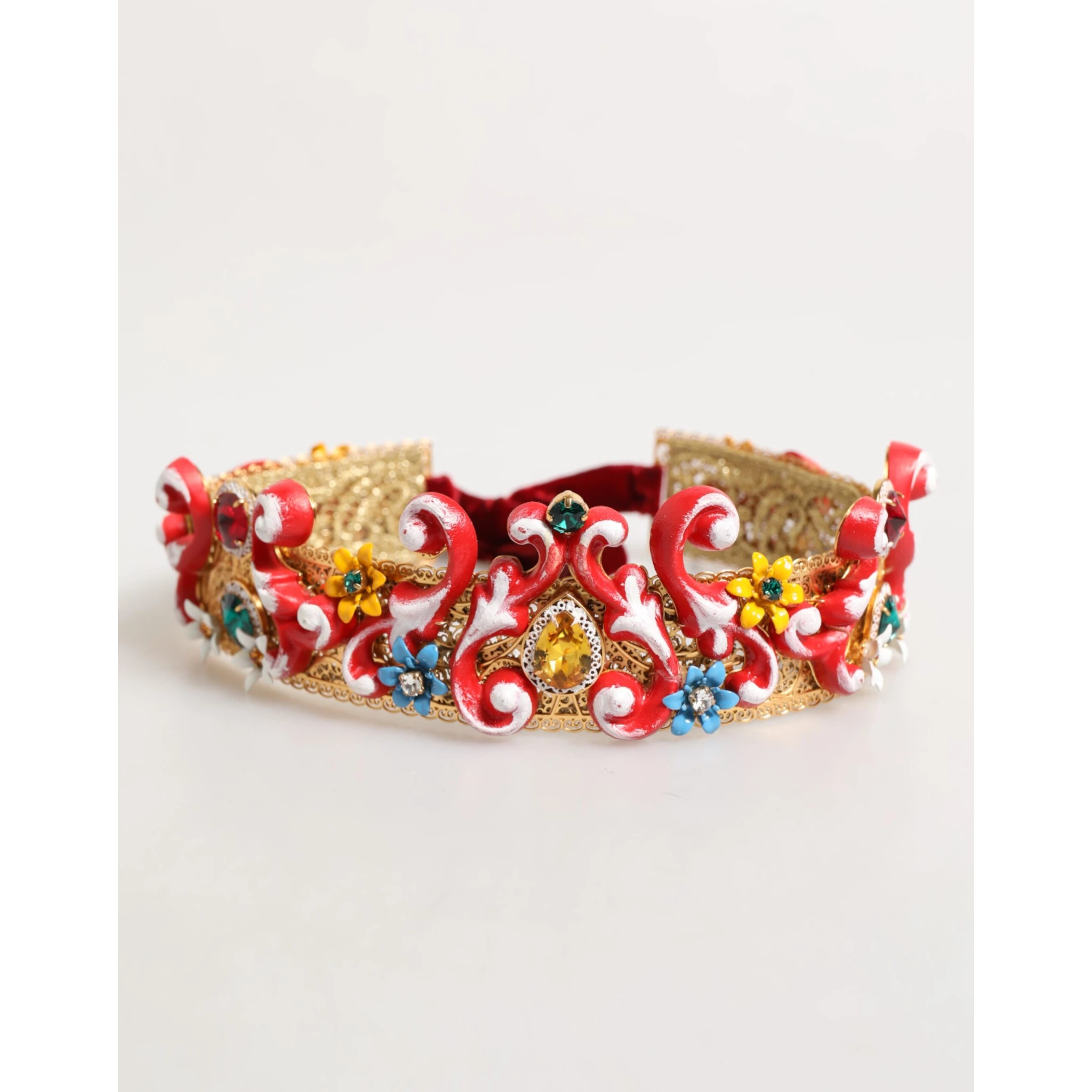 Red Carretto Multicolor Crystal Gold Tiara Crow Headband