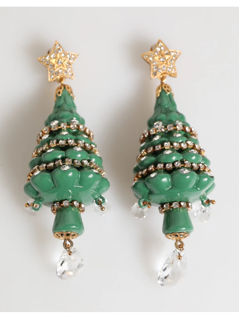 Gold Brass Multicolour Christmas Tree Earrings