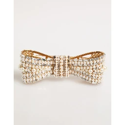Gold Brass Glas Crystal Faux Pearl Embellished Brooch