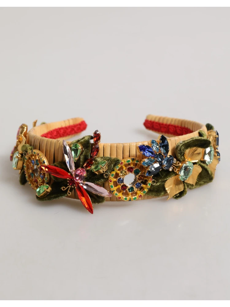 Multicolor Crystal Floral Gold Green Velvet Crown Headband alternative